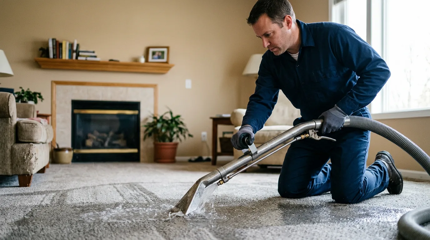 Water damage restoration technician working near Saint Paul, NE